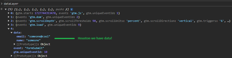 an example dataLayer output